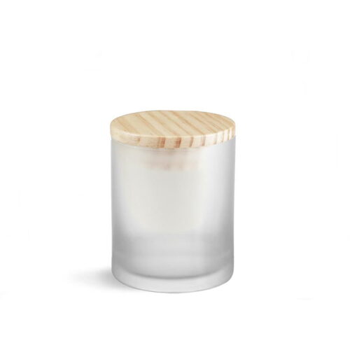 frosted glass candle jar with wooden lid